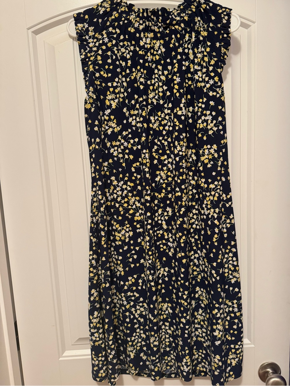 Tommy Hilfiger Navy Sleeveless Midi Dress with Yellow and White Floral Print